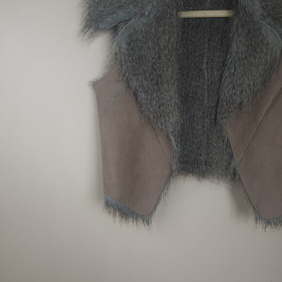 JDS Open Front Suede Vest with Faux Fur in Brown Size M - Picture 2 of 9